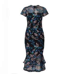 Chic Black and Blue Floral Midi Dress